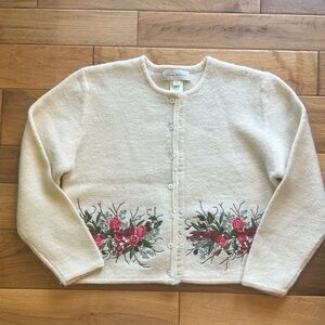 Vtg Susan Bristol wool embroidered floral cardigan